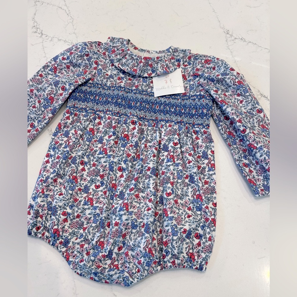 Maddie and Connor Smocked Floral Bubble